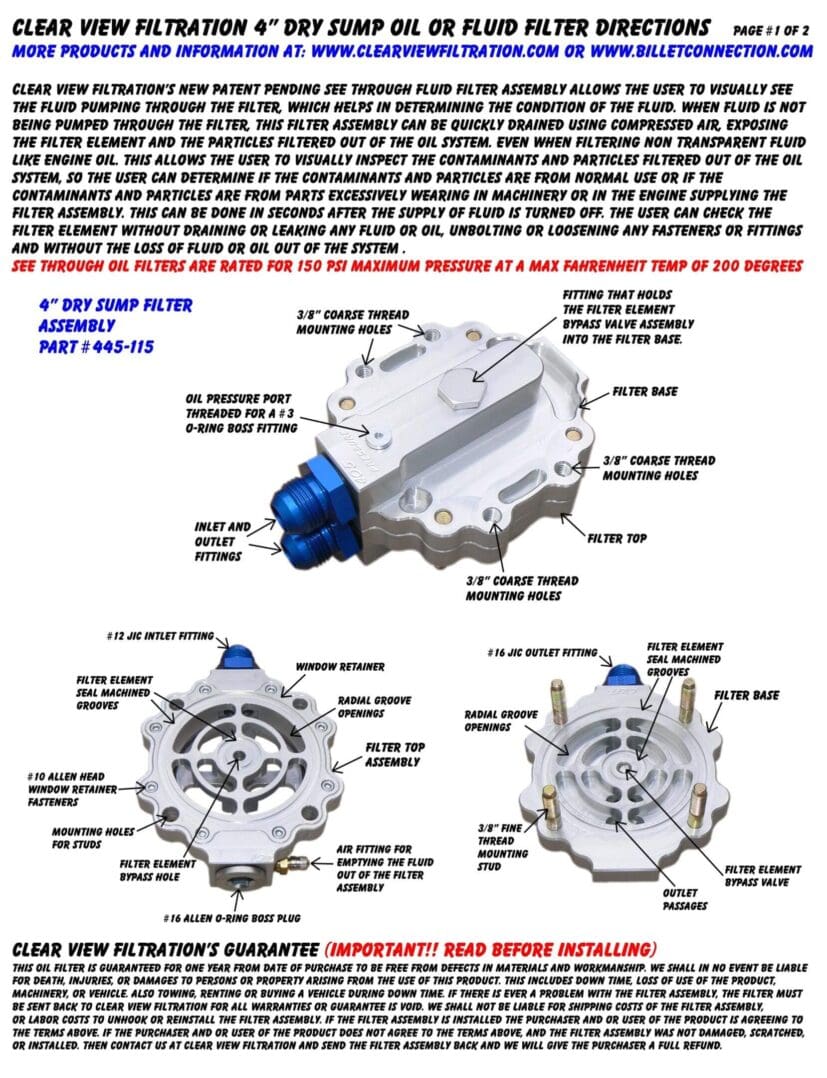 Direction Pg 1-2 for P#445-115 Dry Sump Filter (jpeg)