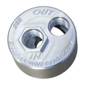 A silver-colored metal component with hexagonal and circular holes.