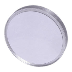 Round white optical filter with metal rim