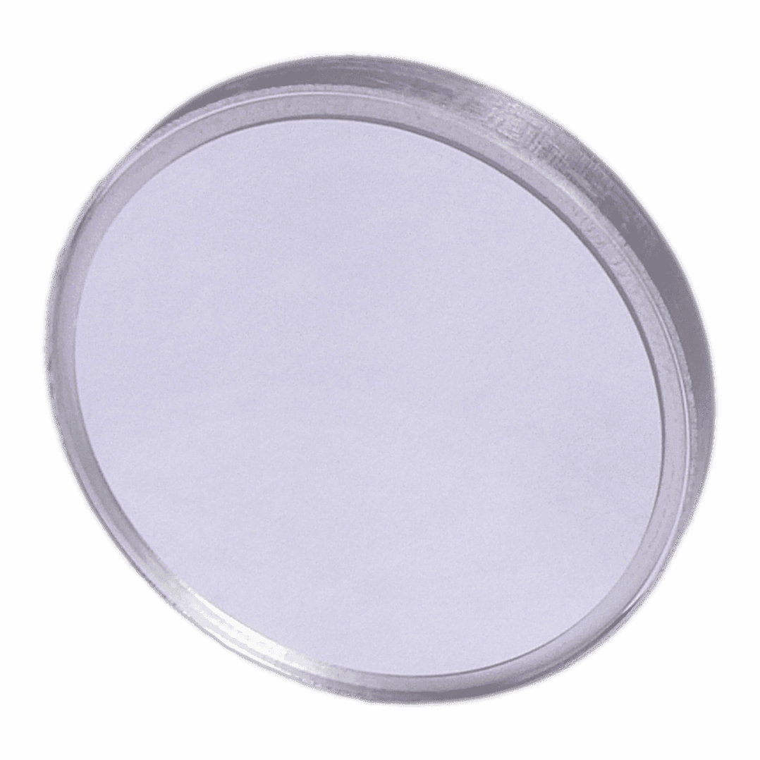 Round white optical filter with metal rim