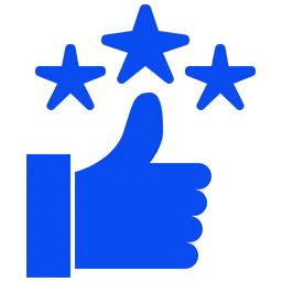 Blue thumbs-up rating icon with three stars
