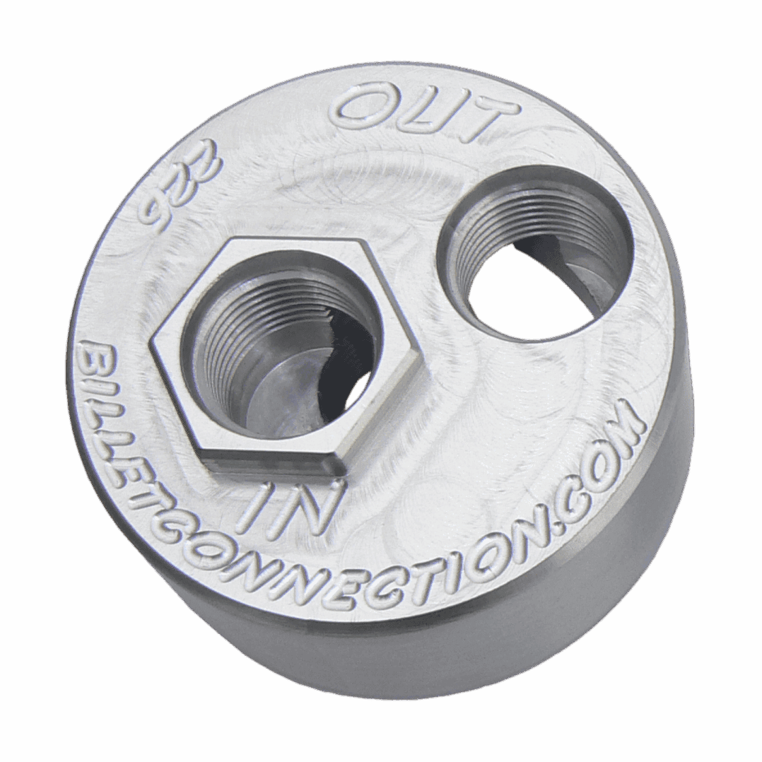 Late Model LS Oil Filter Adapter P# 226 Clear Anodized Image only