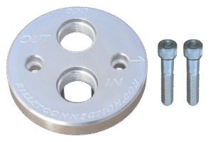 Circular aluminum connector plate with two bolts